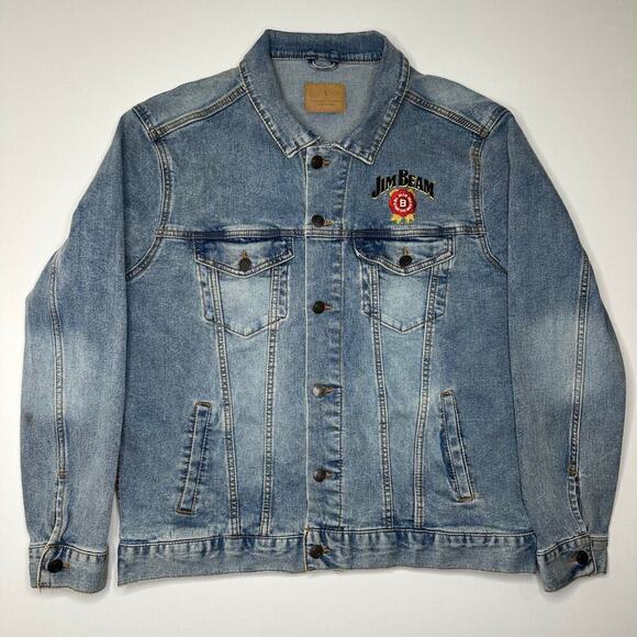 Threadfast Apparel Denim Jean Jacket with Jim Beam Embroidery -Womens Large - Picture 1 of 7